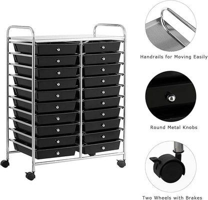 Giantex 20 Drawer Rolling Storage Cart Tools Scrapbook Paper Office School Organizer (25 x 15 x 35 Inch, Black)