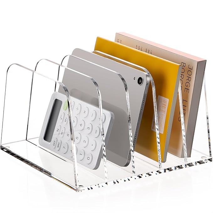 HeZone Desk File Organizer,5-Section Vertical Clear File Organizer File Holder Folder Holder Mail Sorter Acrylic Stand Rack,Office Organization for Home, Office & Classroom(1 Pack)