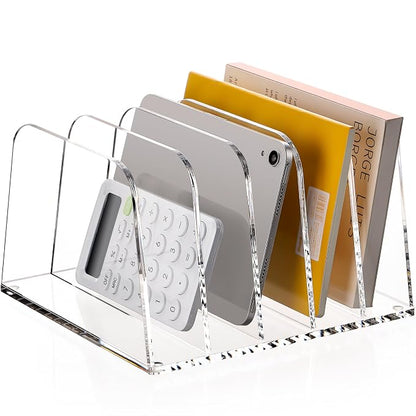 HeZone Desk File Organizer,5-Section Vertical Clear File Organizer File Holder Folder Holder Mail Sorter Acrylic Stand Rack,Office Organization for Home, Office & Classroom(1 Pack)