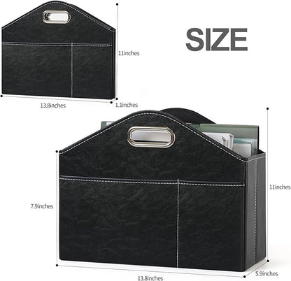 PU Leather Magazine Rack Floor foldable Magazine Basket Magazine Holder Organizer Newspaper Storage Bin Document File Holder for Home Office Living Room Table