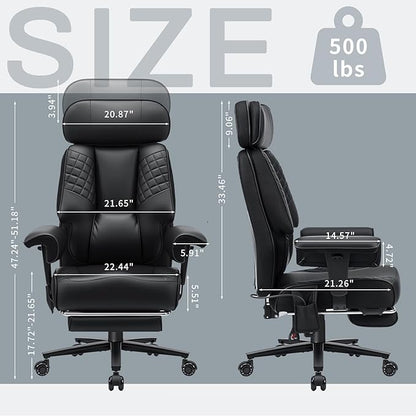 HOFFREE Big and Tall Office Chair 500lbs for Heavy People Executive Office Desk Chair with Wide Seat PU Leather Computer Chair with Adjustable Lumbar Support Black