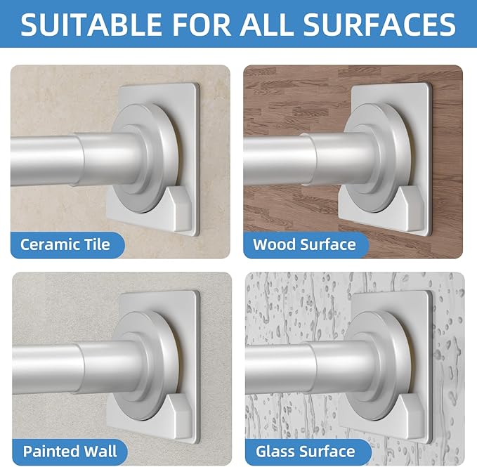 CorkLatta Matte Silver Shower Curtain Rod,1 Inch Diameter Stainless Steel Adjustable Spring Tension Rods 32 to 68",with Holders,Anti-Slip,Curtain Rods No Drilling(1 Pack)
