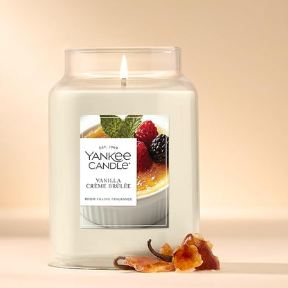 Yankee Candle Vanilla Crème Brûlée, Holiday Scented Candle, 22oz Large Jar with up to 150 Hour Burn Time, Giftable