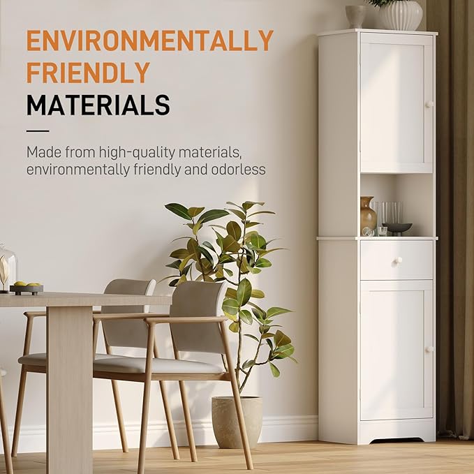 Tall Bathroom Cabinet, Storage Cabinet with 2 Doors & 2Drawer, with Ajustable Shelve, for Bathrooms, Kitchens,Entrances,Bedrooms（White）