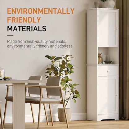 Tall Bathroom Cabinet, Storage Cabinet with 2 Doors & 2Drawer, with Ajustable Shelve, for Bathrooms, Kitchens,Entrances,Bedrooms（White）