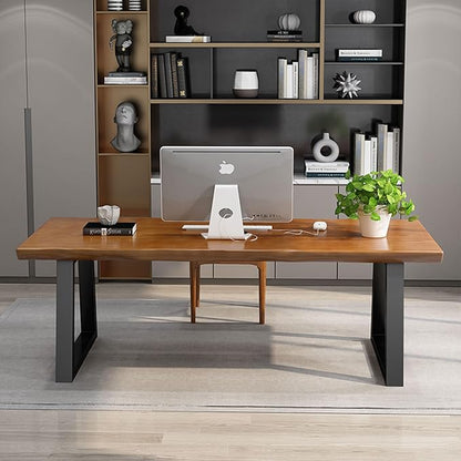Modern Solid Wood Executive Desk – Spacious and Minimalist Home Office Workstation Perfect for Writing and Professional Use (Light Brown, 62.99in)