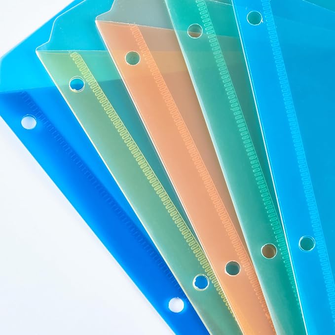Amazon Basics Binder Organizer, Poly Jacket, 3-Hole Punch, Assorted Colors, 5-Pack