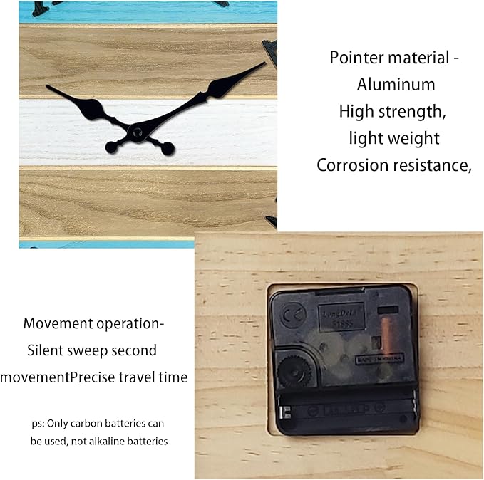 Blue Solid Wood Wall Clock for Living Room Farmhouse Wall Clocks Battery Operated 12 Inch Round Wall Clock Silent