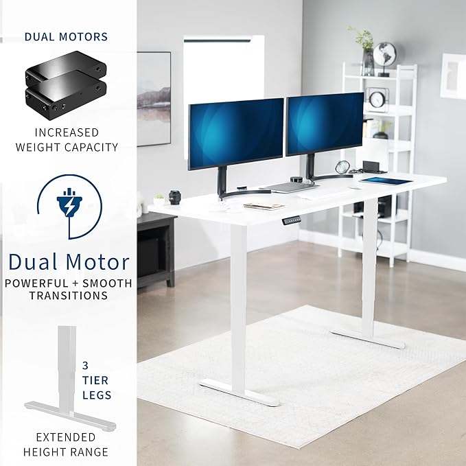 VIVO Electric 83 x 30 in Dual Motor Sit Stand Desk, Memory Height Adjustment, 2B Series, White Top White Frame, DESK-KIT-2W8W