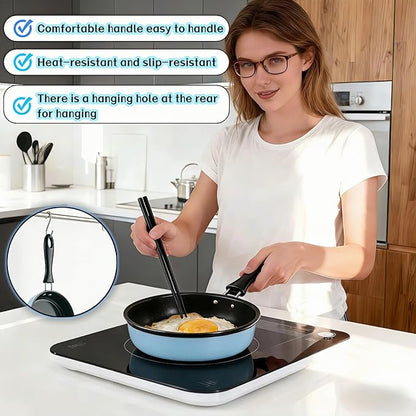 4.7 Inch Mini Frying Pan, Black Non-Stick Egg Pan with Hanging Hole, Flat Bottom Design for Gas, Induction, Electric Stove, Perfect for Single Serve Breakfast, Omelets & Camping, RV Use (Blue)