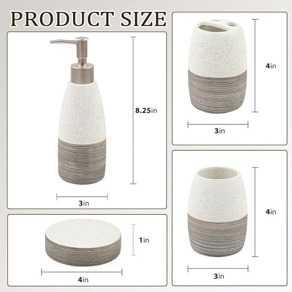 CERBIOR Bathroom Accessories Set,4 Pcs Ceramic Bathroom Decor Accessory,Includes Toothbrush Holder, Toothbrush Cup, Soap Dish for Decorative Countertop and Housewarming Gift, (Grey White)