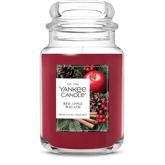 Yankee Candle Red Apple Wreath, Holiday Scented Candle, 22oz Large Jar with up to 150 Hour Burn Time, Giftable