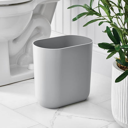 iDesign Small Slim Plastic Bathroom Trash Can, Garbage Can for Bedroom, Office, Desk, Dorm, Gray