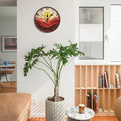 Wall Clock， Sunset Desert Landscape Non Ticking Wall Clocks Battery Operated， Red Wooden Wall Clocks for Kitchen， Living Room， Bedroom， Office， Bathroom Decorative 25 * 25cm