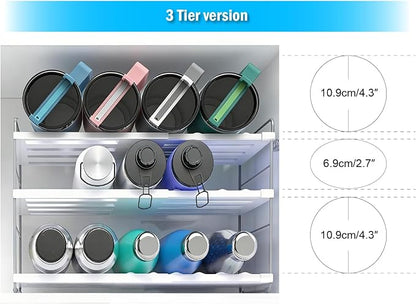 YAN & HIN Expandable Water Bottle Organizer for Cabinet, 3 Tier Tumbler Organizer, Adjustable Bottle Holder, Kitchen Pantry Storage Rack