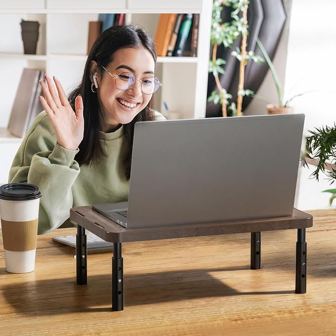 WALI Plastic Computer Monitor Stand with Storage, Desk Monitor Riser 3 Height Adjustable, Laptop Riser with Airflow Vents, Desk Organizer for Computer, Laptop, Printer (PTT002-C), 1 Pack, Brown