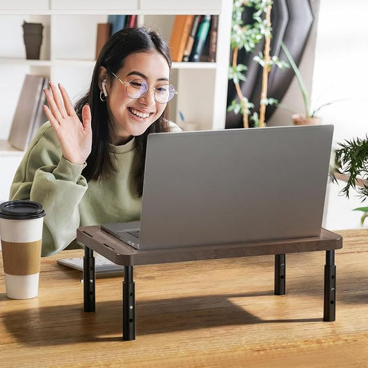 WALI Plastic Computer Monitor Stand with Storage, Desk Monitor Riser 3 Height Adjustable, Laptop Riser with Airflow Vents, Desk Organizer for Computer, Laptop, Printer (PTT002-C), 1 Pack, Brown
