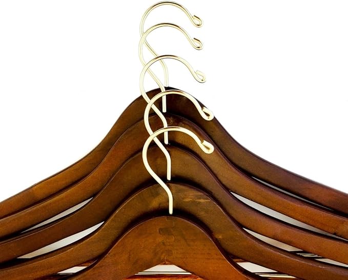 Quality Hangers Wooden Hangers Beautiful Sturdy Suit Curved Hangers Great for Travelers Heavy Duty Coat Hanger with Locking Bar Gold Hooks (5 Pack)