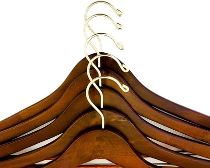Quality Hangers Wooden Hangers Beautiful Sturdy Suit Curved Hangers Great for Travelers Heavy Duty Coat Hanger with Locking Bar Gold Hooks (5 Pack)