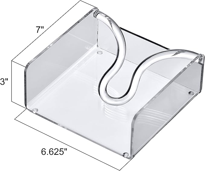 Amazing Abby Acrylic Luncheon Napkin Holder (6.5"x6.5"), Clear Plastic Napkin Dispenser with Weighted Arm and Non-Slip Pads, Great for Kitchen Counter, Dining Table, Bathroom Vanity, and More