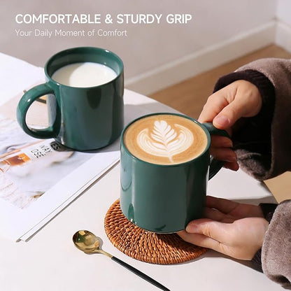 Coffee Mugs Set of 4, Stoneware Coffee Cups with Comfortable Handle, 16oz Ceramic Mugs for Kitchen & Office, Dishwasher & Microwave Safe - Green