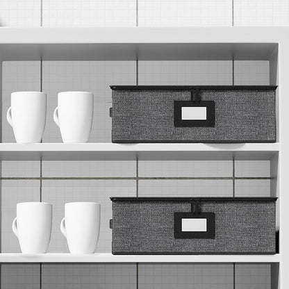 Aokeyee 2-Pack Cup & Mug Storage Box with Dividers, Hard Shell Organizer with Lid, Handles, Zippers & Label Slot, Holds 24 Mugs, Teacups & Glasses, Stackable Containerfor Moving & Protection, Grey