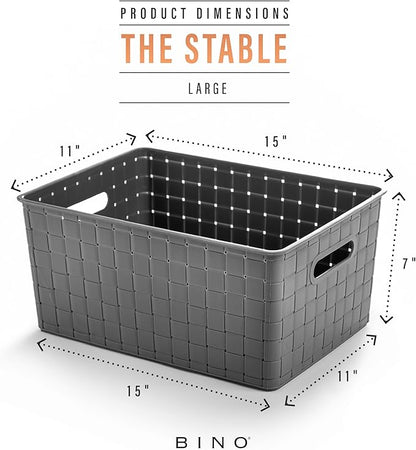BINO | Plastic Storage Baskets Large - Grey | THE STABLE COLLECTION | Multi-Use Storage | Rectangular Cabinet Organizer | Baskets For Organizing with Handles | Home Office Organization and Storage