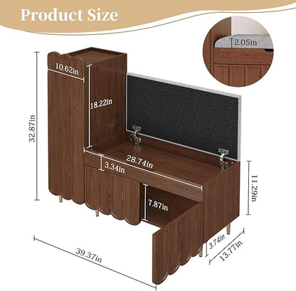 3More Shoe Organizer Cabinet,Entryway Bench with Adjustable Shelves and Cushioned Seat,Unique L-Shaped Bench Cabinet for Entryway, Hallway, Living Room