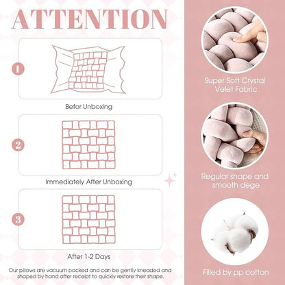 Wenqik 2 Pcs Knot Pillows Square Knotted Plush Throws Soft Accent Pillows Decoration Cushion for Couch Home Office Living Room Bedroom Bed Sofa Decor, 12'' x 13''(Haze Pink,Crystal Velvet)