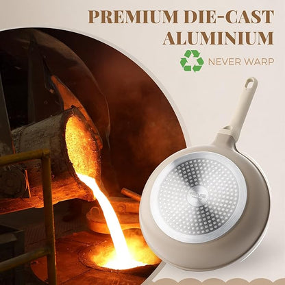 PRICUSIS Nonstick Frying Pan with Lid, Healthy Skillet, Egg Pan Nonstick Omelet Pan Chef's Pan, PFOA & PTFE Free, Induction Compatible (8Inch W/L Natural Linen)