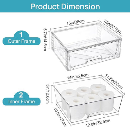 Vtopmart 4 Pack Large Stackable Storage Drawers,Easily Assemble Clear Acrylic Bathroom Closet Undersink Organizers,Plastic Storage Bins for Cabinet,Kitchen Pantry,Medicine Organization