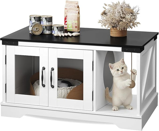 WLIVE Coffee Table with Storage, 2-in-1 Modern Center Table Cat House Furniture with Cat Teaser for Living Room, Home, Black