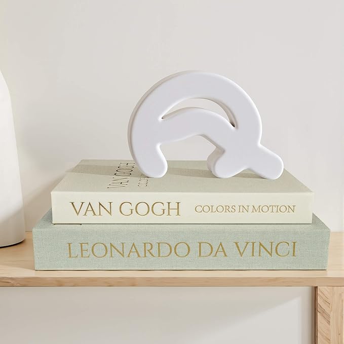 Decorative Storage Books Set of 2, Linen Cover, Gold Letters, White and Green