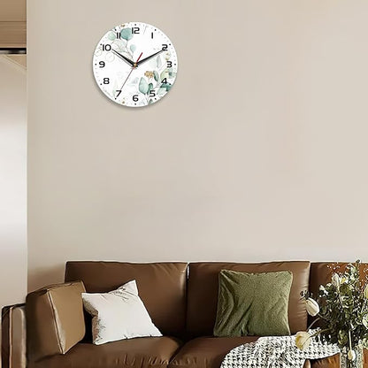 Wall Clocks Battery Operated,Eucalyptus Leaf Clock for Living Room,Decorative Wall Clock for Living Room,Bedroom,Bathroom,Kitchen,10 Inch