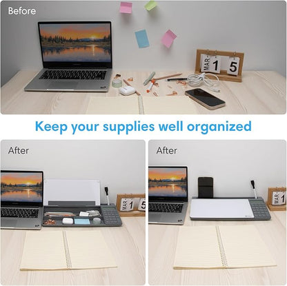 Varhomax Glass Desk Whiteboard with Calculator, Desktop Dry Erase White Board with Storage, to Do List Memo Notepad for Home and Office