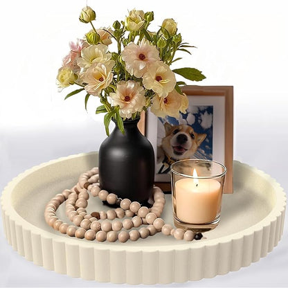 13" Round Concrete Tray for Coffee Table Decor,Modern Gray Centerpiece Decorative Home Table Serving Tray for Living Room,Office,or Dining Room - Durable and Stylish (Cream)
