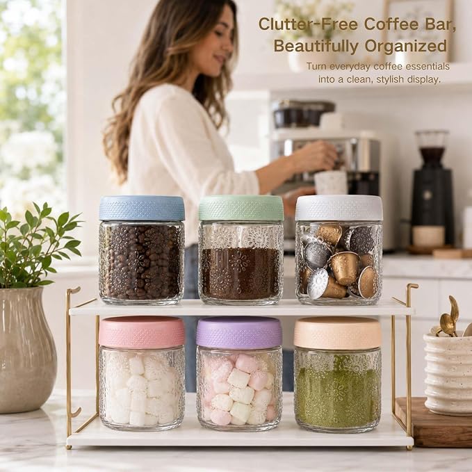 Glass Overnight Oats Containers with Airtight Lids, Decorative Mason Jars | Glass Food Storage Containers for Meal Prep, Chia Seed Pudding, Salad, Snacks, Yogurt, 6 pack16oz, Wide Mouth,Dishwasher Safe