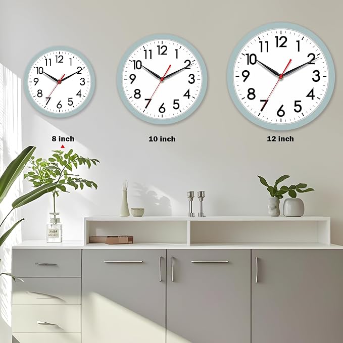 AKCISOT Wall Clock, Modern Small Wall Clocks Battery Operated 8 Inch, Silent Non-Ticking Analog Classic for Office, Home, Bathroom, Kitchen, Bedroom, School(Blue Gray)