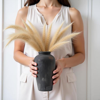 NEBRYX Large Ceramic Vase, 11 inch Minimalist Vase for Home Decor, Handmade Farmhouse Flower Vase for Table Centerpiece, Wedding, Living Room, Kitchen Decoration, Shelf Decor (Black)