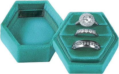 Velvet 3 Slots Jewelry Ring Box Engagement Wedding Box Keepsake Box Bridal Photo Ring Triple Slots Hexagon