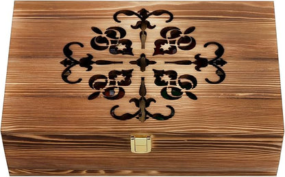 Coloch Wooden Tea Bag Storage Box with Carved Lid, 8-Compartment Tea Chest Organizer Spice Packets Container for Living Room, Kitchen, Office, Home Decor