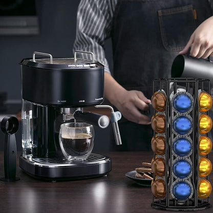 Coffee Pod Holder for Nespresso Vertuoline, Nespresso Vertuo Pods Holder Carousel Stand Storage, 360-Degree Spining Nespresso Vertuoline Pods Organizer, Metal Black - Holds 30 Pods