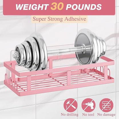 Shower Caddy Adhesive,No Drill Bathroom Organizer,Large Capacity Rustproof Shelves for Inside Shower,Bathroom Organizers and Storage,Pink