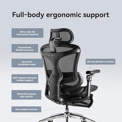 SIHOO Doro C300 Pro Ergonomic Office Chair with Footrest, Ultra-Soft 6D Armrests, Dynamic Lumbar Support, Seat Depth Adjustment and Adjustable Backrest, Big and Tall Desk Chair for Home Office (Black)