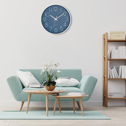 Foxtop 14 Inch Wall Clock Large Silent Non-Ticking Battery Operated Round Quartz Modern Wall Clock Decorative for Office Living Room Bedroom Kitchen Home (Cerulean)