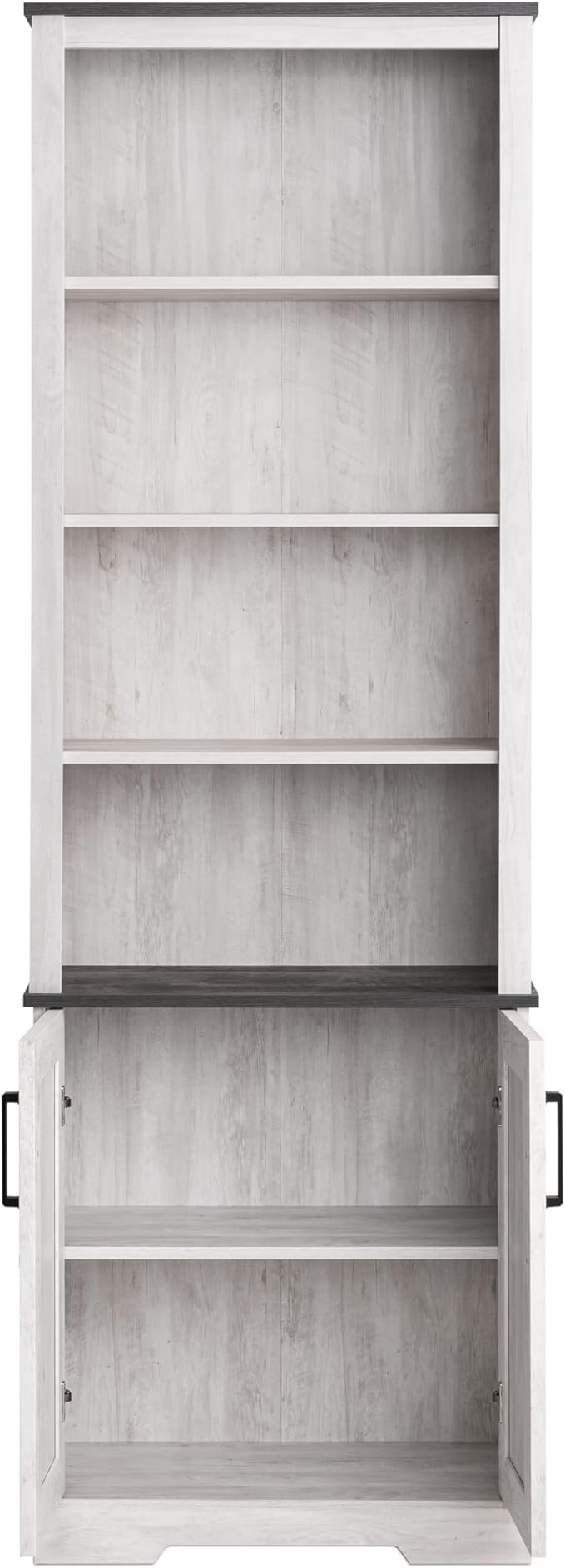 Prepac Rustic Ridge Bookcase with Doors, Washed White Storage Cabinet with Doors and Shelves, Accent Cabinet 26" W x 79.75" H x 12.5" D, ASBR-1630-1
