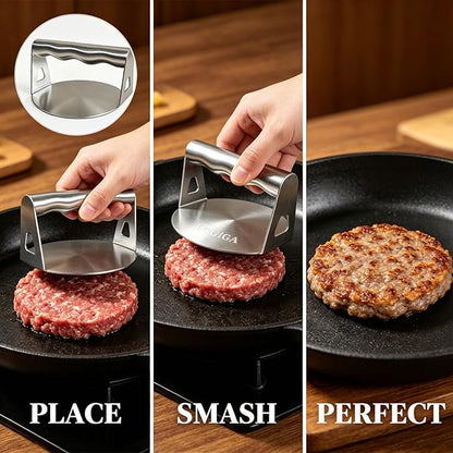 Smash Burger Press, Hamburger Smasher Tool for Griddle, Stainless Steel Ham Patty Press with Ergonomical Handle Handle, 5.5" Round Grill Weight Press, for Cooking Beef Bacon Steak
