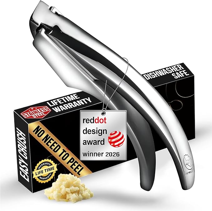 Lifetime Replacement Garlic Press Stainless Steel No Need to Peel, Detachable Handle for Fine Mincing-Premium Garlic Mincer Tool, Rust-Proof, Easy to Clean, Dishwasher Safe Garlic Crusher
