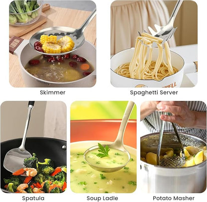 Stainless Steel Cooking Utensils Set 11 Piece - Xhiver Kitchen Tools 18/0 Heavy Duty for Grilling & Serving, Includes Slotted Spatula, Soup Ladle, Metal Turner & More, Heat Resistant, Dishwasher Safe