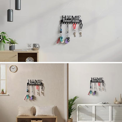 Key Holder Wall Mounted with Screws and Anchors, Black Multifunctional Key Hanger with 10 Hooks, Entryway Front Door Kitchen Hallway Garage Office